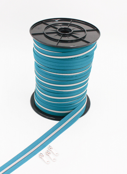 Endlosreißverschluss metallisiert petrol/ silber (1m)